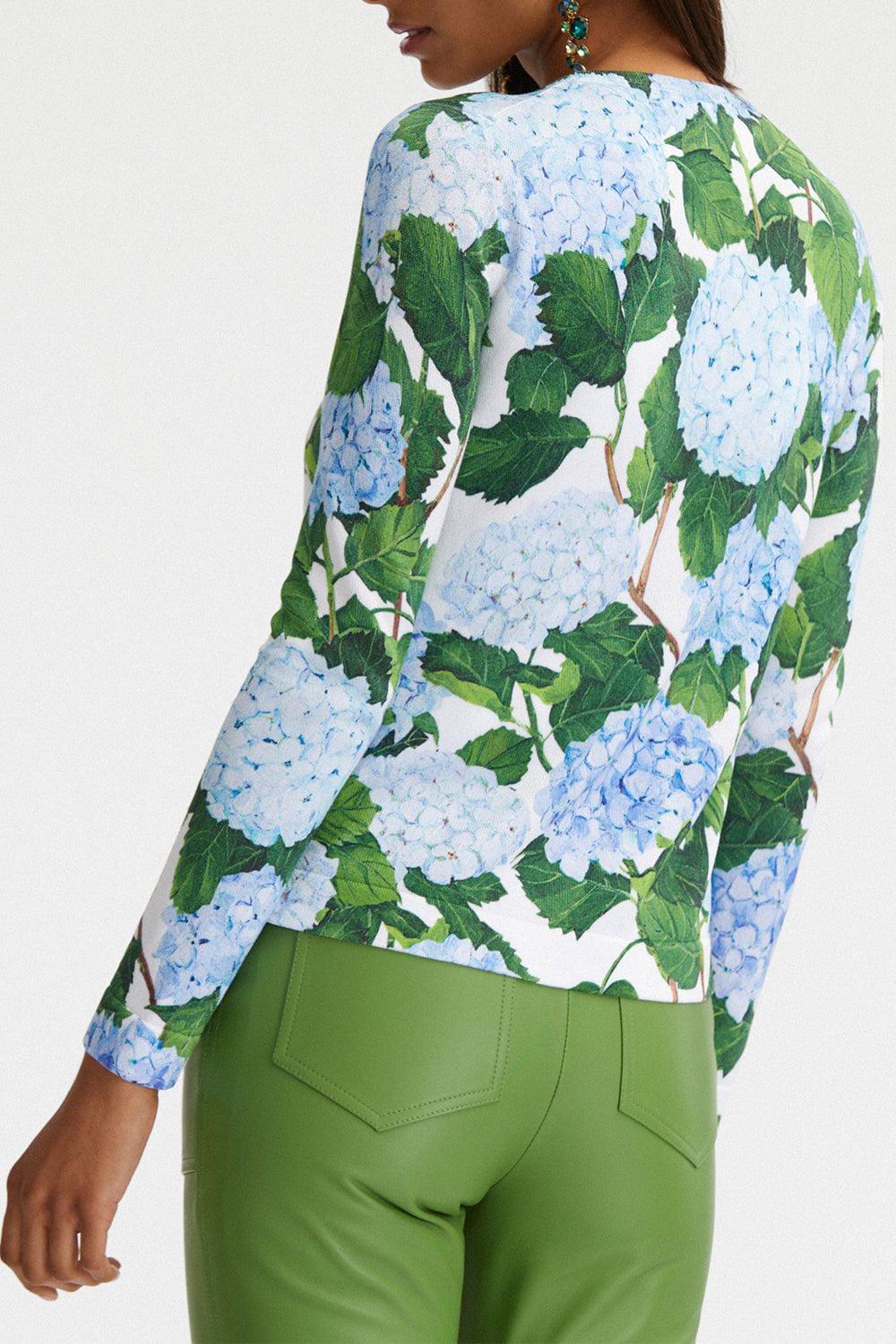 OSCAR DE LA RENTA-Hydrangea Printed Cardigan-