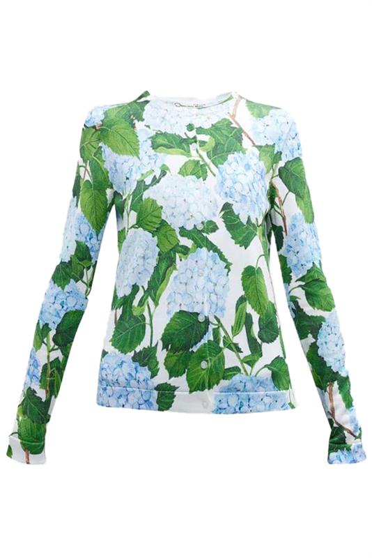 OSCAR DE LA RENTA-Hydrangea Printed Cardigan-