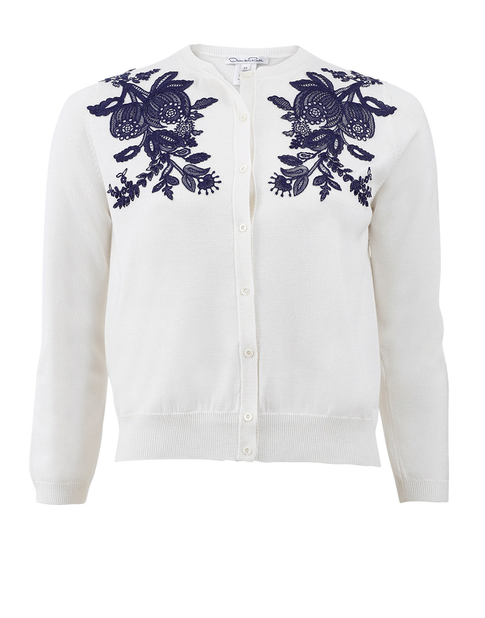 OSCAR DE LA RENTA-Floral Embroidered Cardigan-