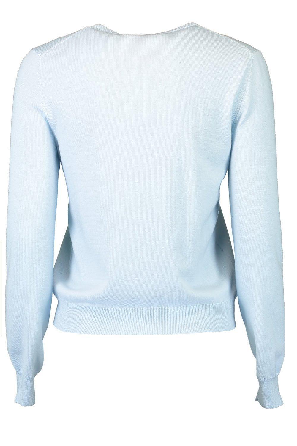 OSCAR DE LA RENTA-Orchid Embroidered Crewneck Cardigan-LT BLUE
