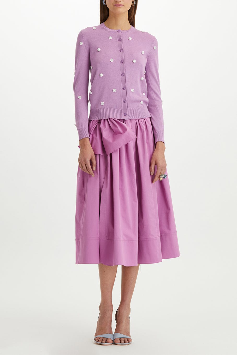 OSCAR DE LA RENTA-Long Sleeve Pearl Embroidered Cardigan-