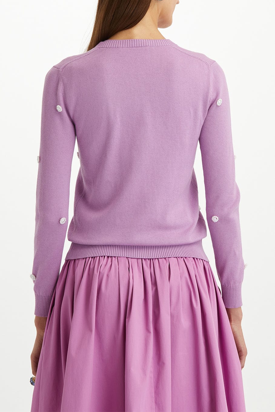 OSCAR DE LA RENTA-Long Sleeve Pearl Embroidered Cardigan-