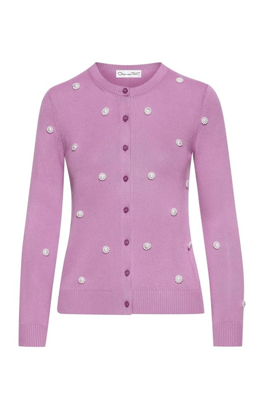 OSCAR DE LA RENTA-Long Sleeve Pearl Embroidered Cardigan-