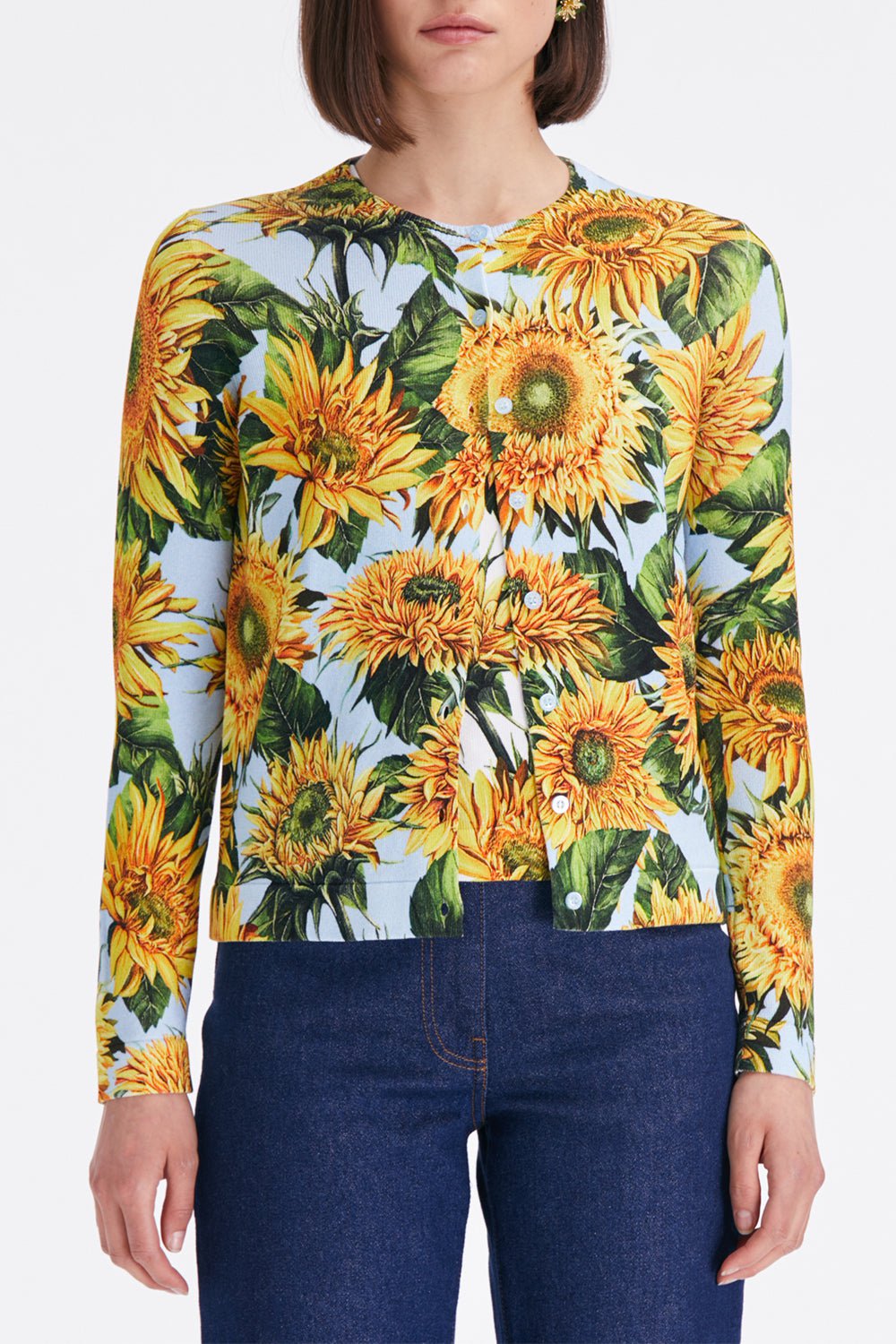 OSCAR DE LA RENTA-Long Sleeve Sunflower Cardigan-