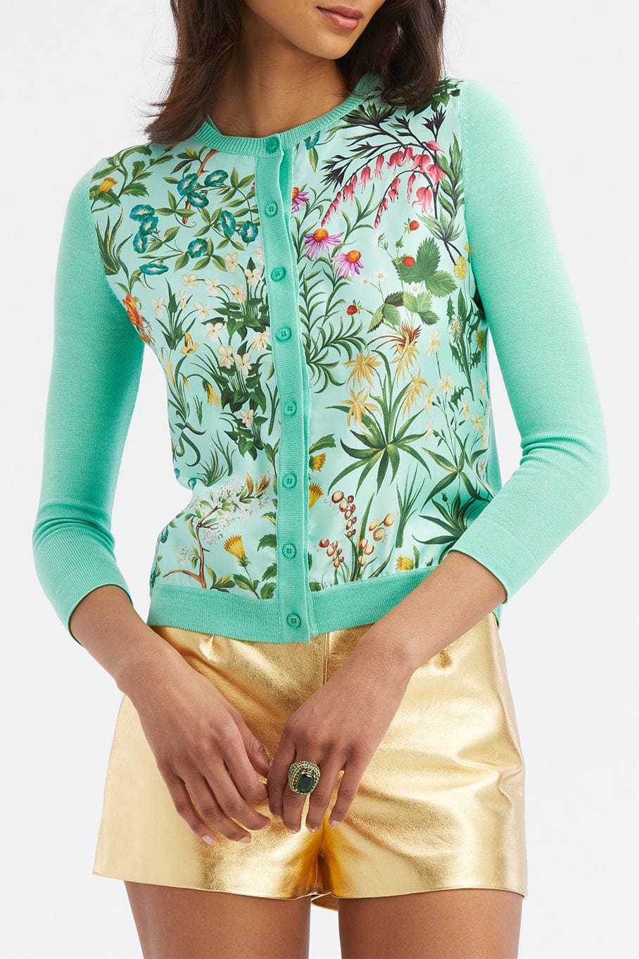 OSCAR DE LA RENTA-Long Sleeve Floral Tapestry Cardigan-