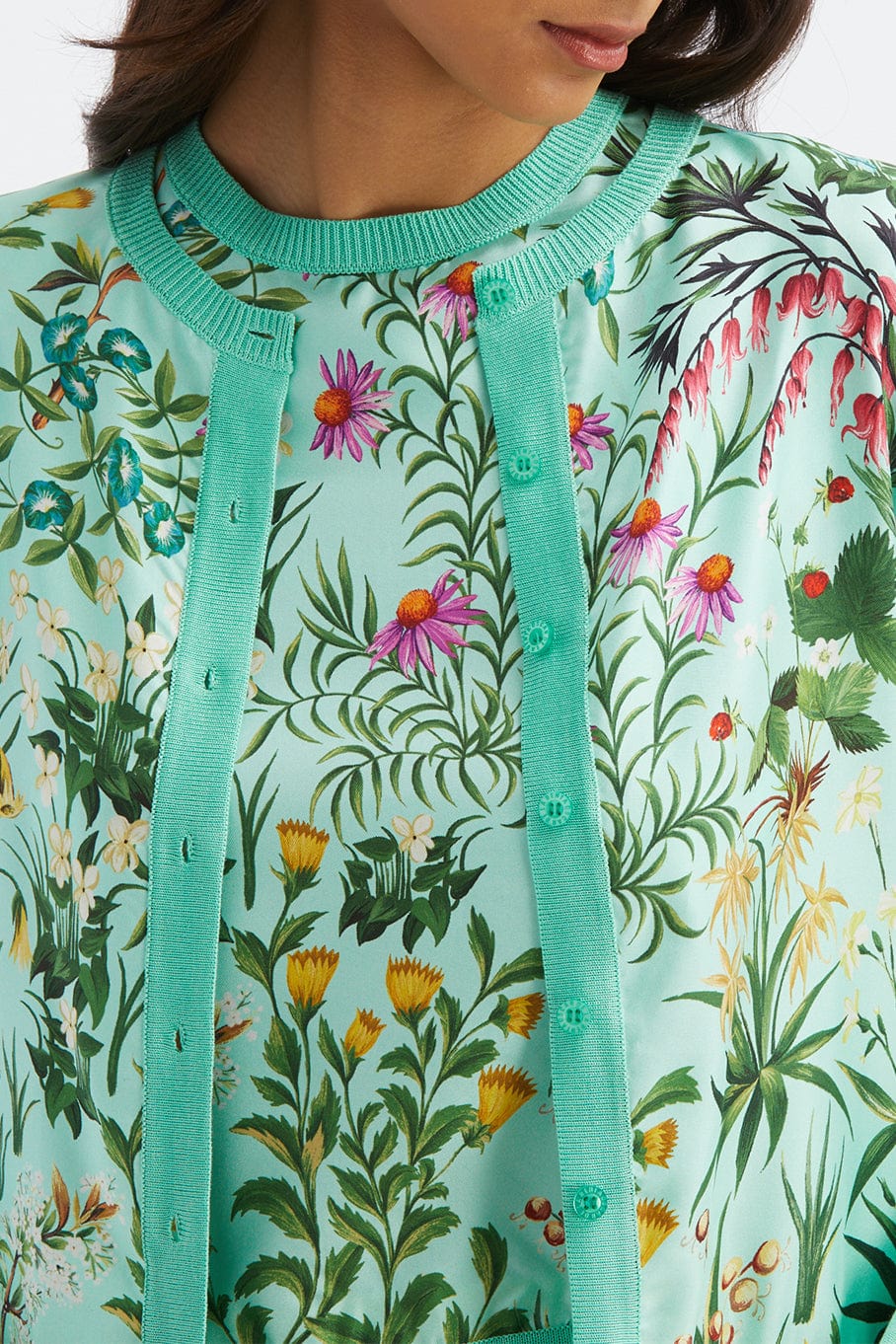 OSCAR DE LA RENTA-Long Sleeve Floral Tapestry Cardigan-