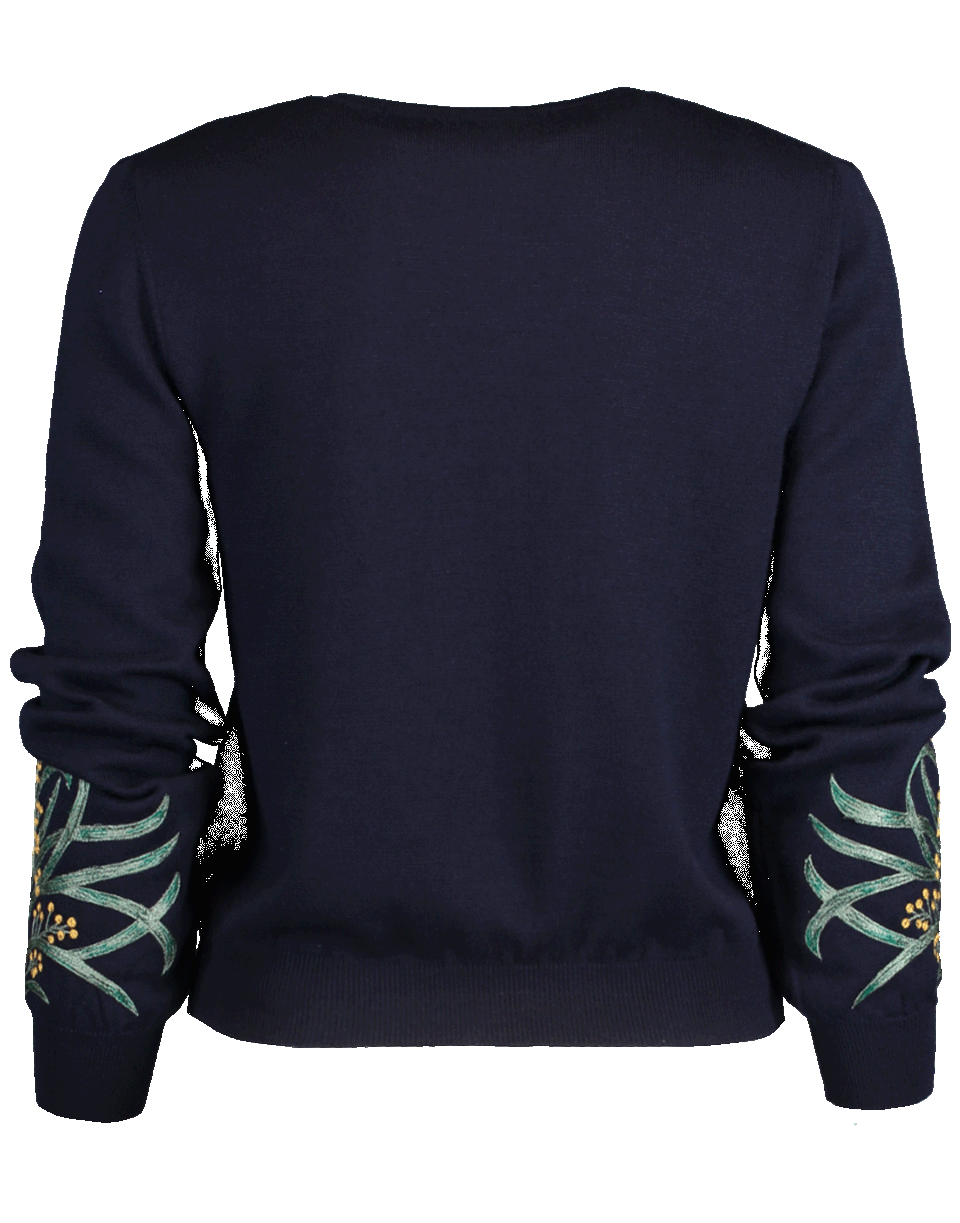 OSCAR DE LA RENTA-Mimosa Embroidered Crewneck Cardigan-NAVY