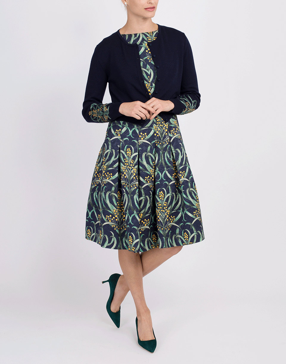 OSCAR DE LA RENTA-Mimosa Embroidered Crewneck Cardigan-NAVY