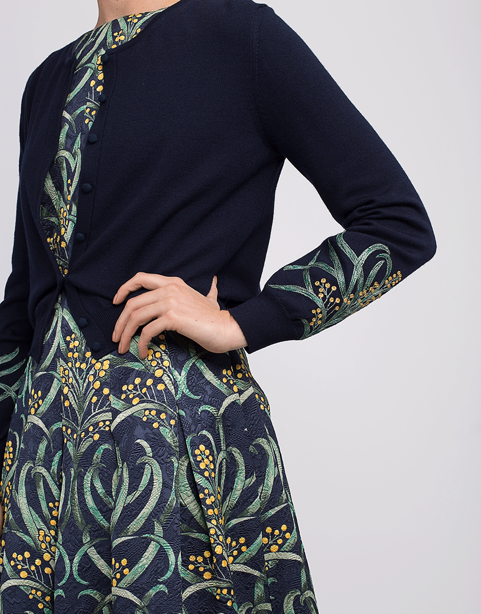 OSCAR DE LA RENTA-Mimosa Embroidered Crewneck Cardigan-NAVY