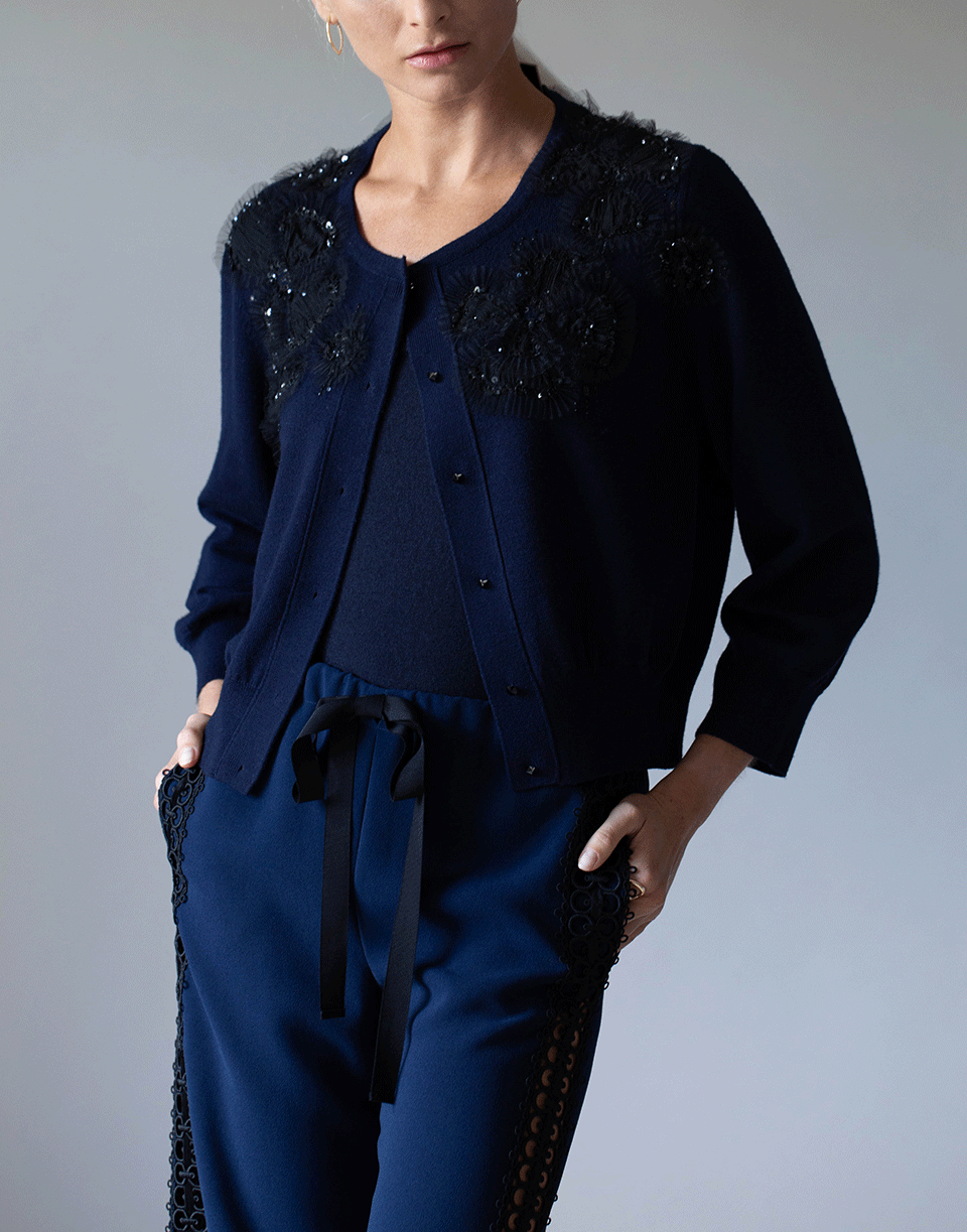 OSCAR DE LA RENTA-Beaded Cropped Cardigan-