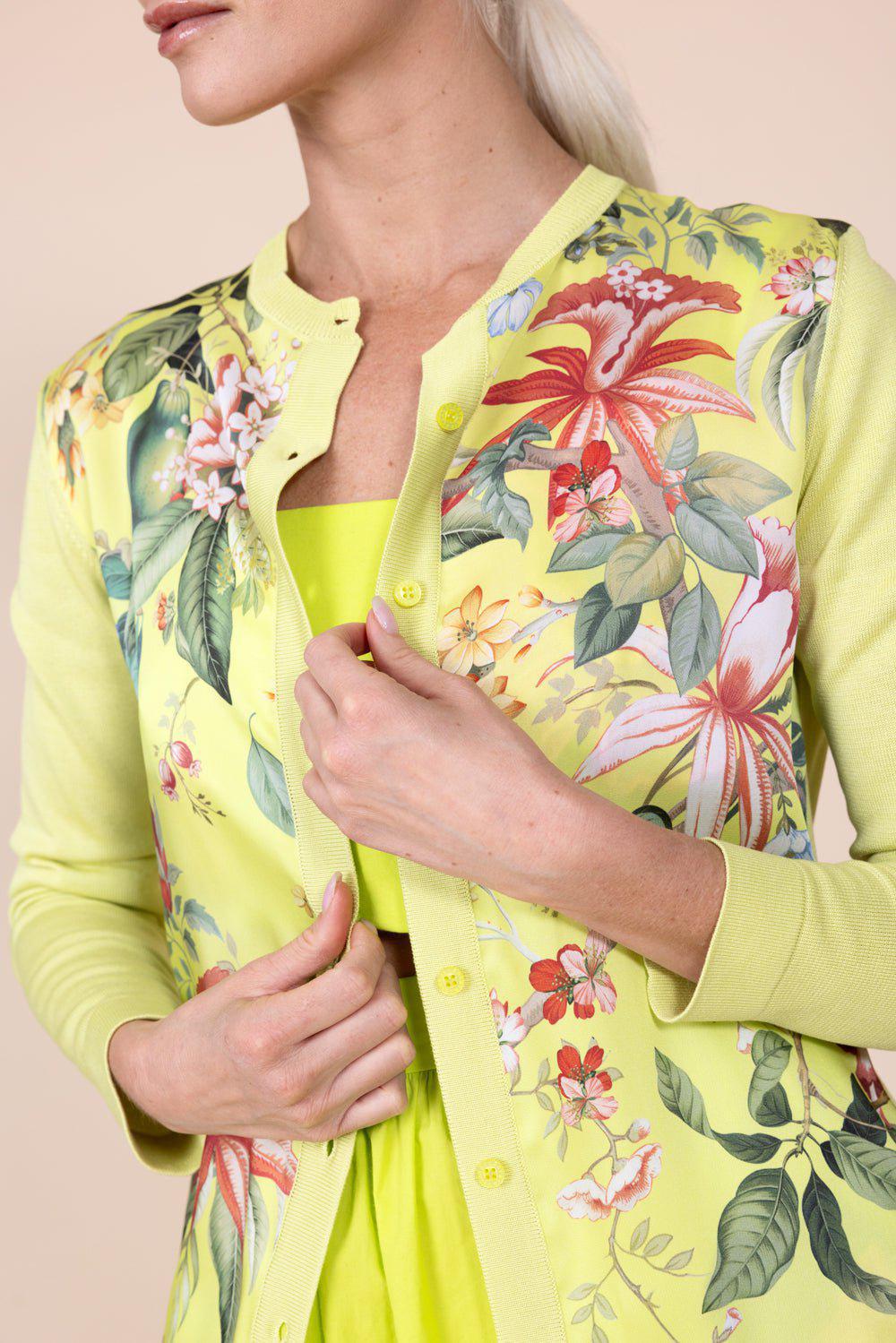 OSCAR DE LA RENTA-Floral Fauna Inset Cardigan-NEONYLWM
