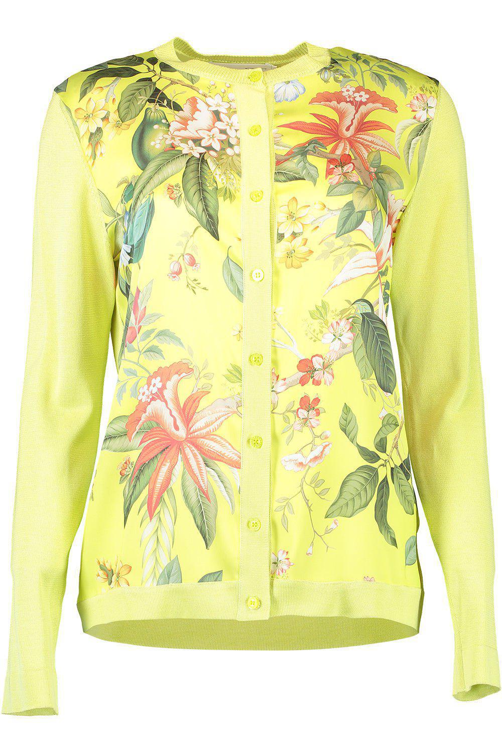 OSCAR DE LA RENTA-Floral Fauna Inset Cardigan-NEONYLWM