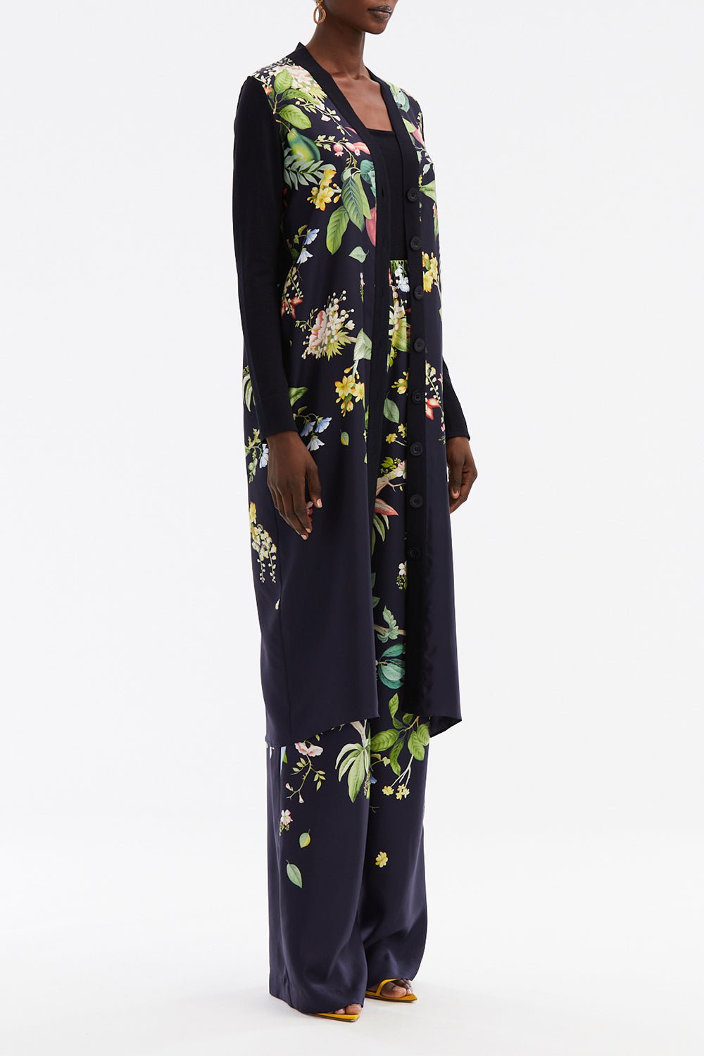 OSCAR DE LA RENTA-Long Sleeve Floral Cardigan-