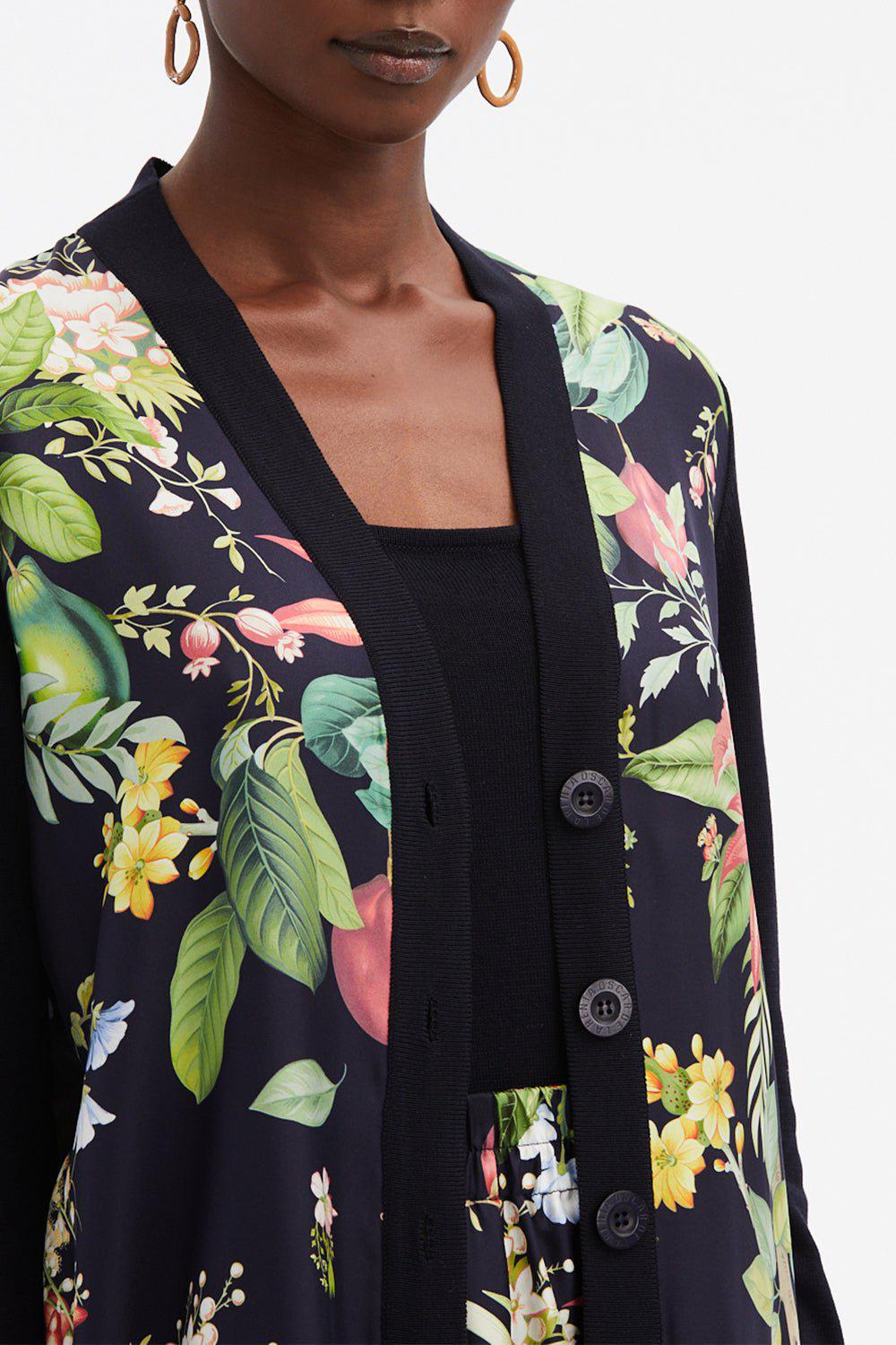 OSCAR DE LA RENTA-Long Sleeve Floral Cardigan-