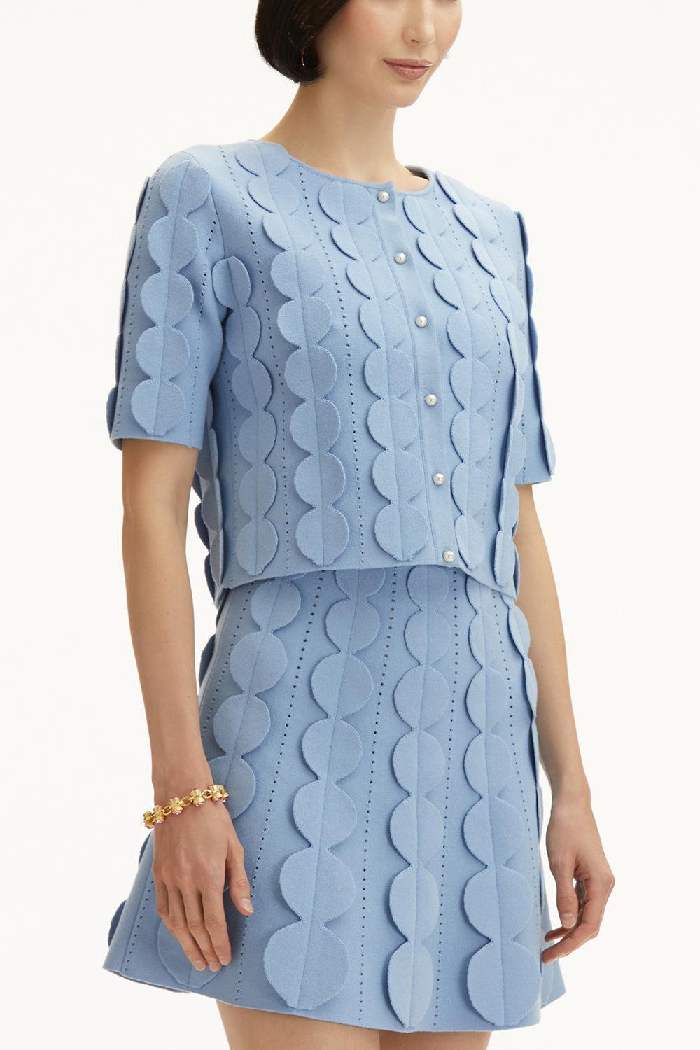 Short Sleeve 3d Circle Cardigan-OPAL-XS-CLOTHINGTOPCARDIGAN-OSCAR DE LA RENTA