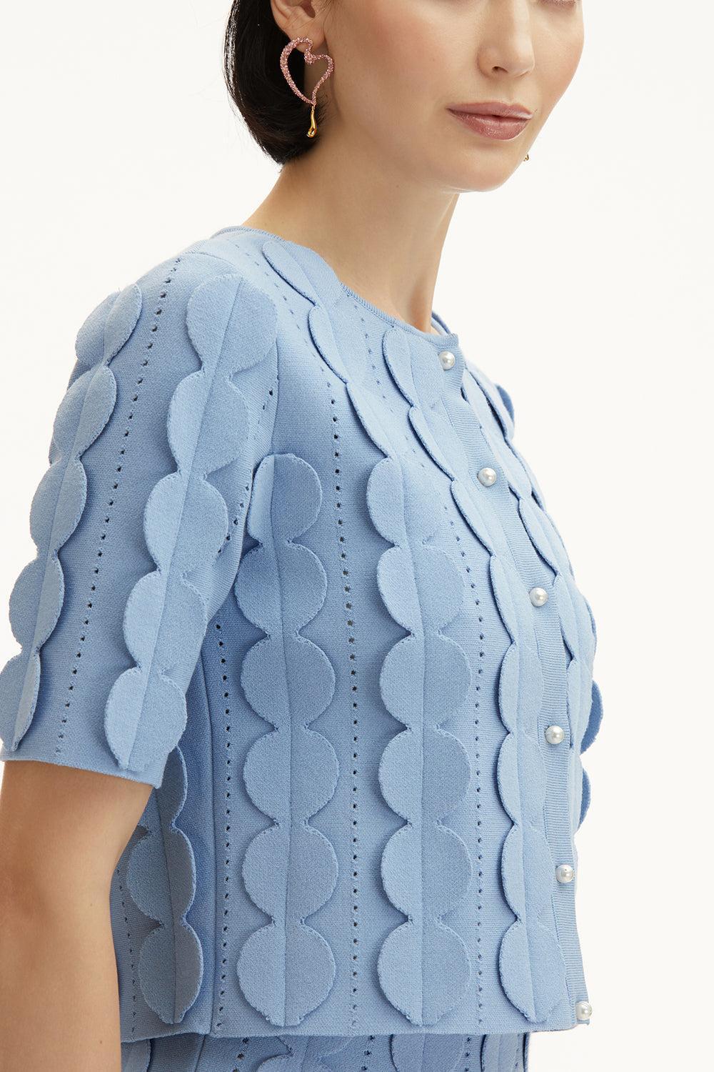 Short Sleeve 3d Circle Cardigan-OPAL-XS-CLOTHINGTOPCARDIGAN-OSCAR DE LA RENTA