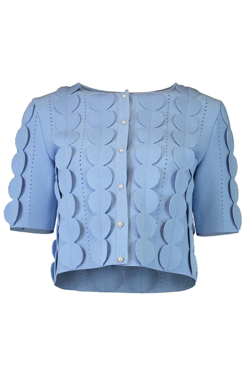 Short Sleeve 3d Circle Cardigan-OPAL-XS-CLOTHINGTOPCARDIGAN-OSCAR DE LA RENTA