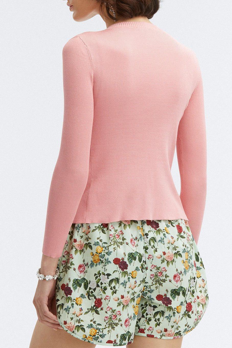 OSCAR DE LA RENTA-LS Ribbed Button Front Cardigan-