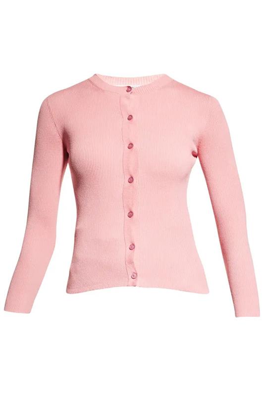 OSCAR DE LA RENTA-LS Ribbed Button Front Cardigan-