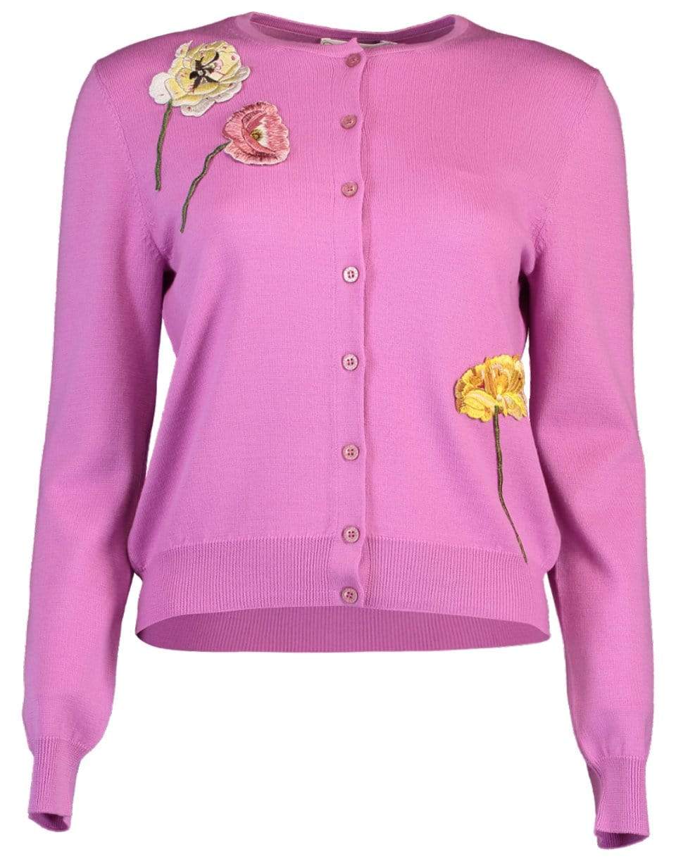 OSCAR DE LA RENTA-Floral Threadwork Cardigan - Pink-