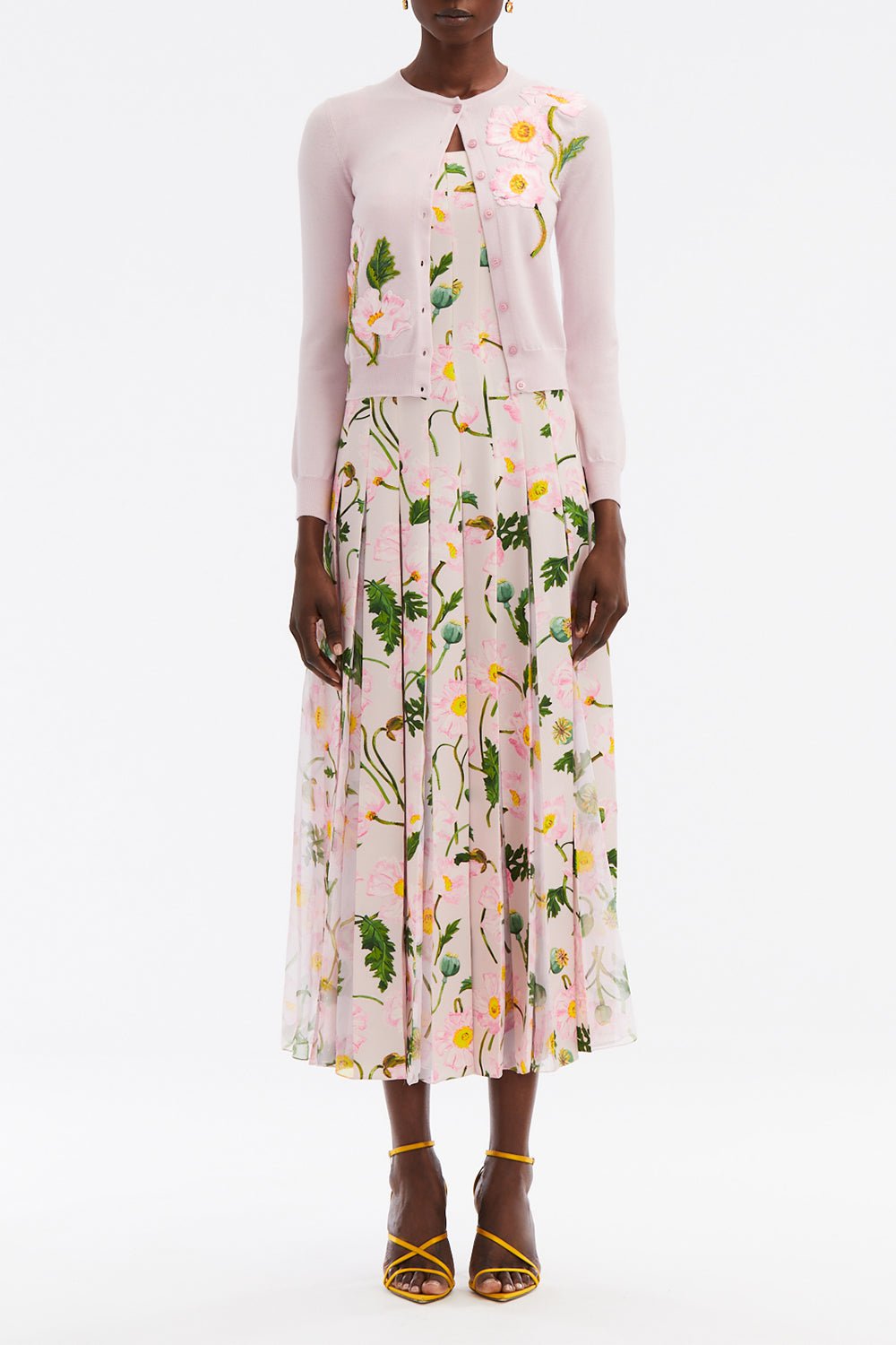 OSCAR DE LA RENTA-Painted Poppies Embroidered Cardigan-