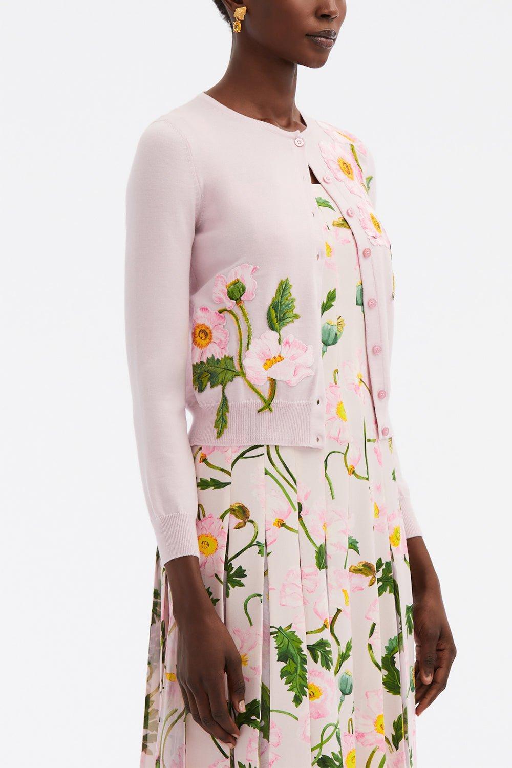 OSCAR DE LA RENTA-Painted Poppies Embroidered Cardigan-