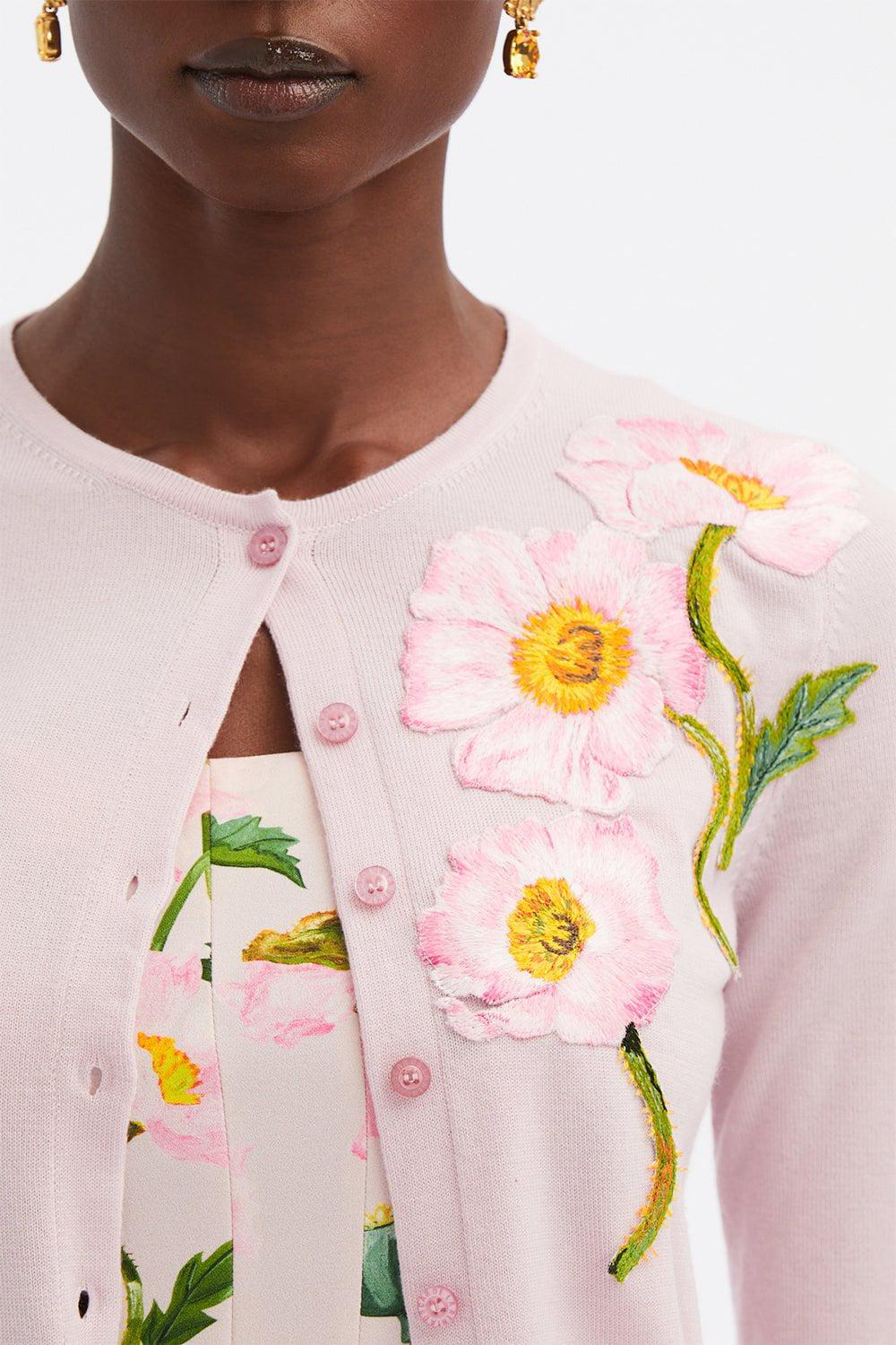OSCAR DE LA RENTA-Painted Poppies Embroidered Cardigan-