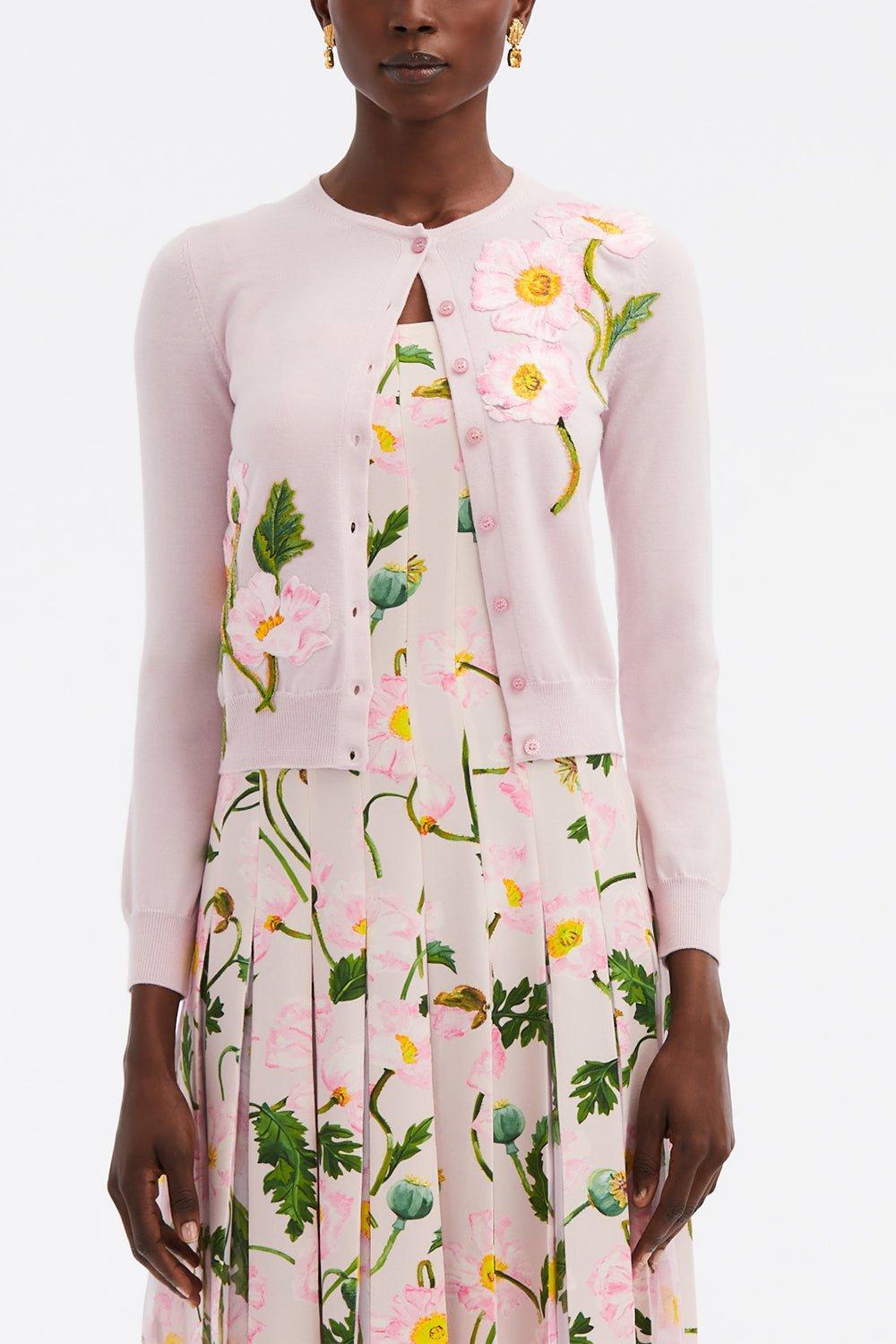 OSCAR DE LA RENTA-Painted Poppies Embroidered Cardigan-
