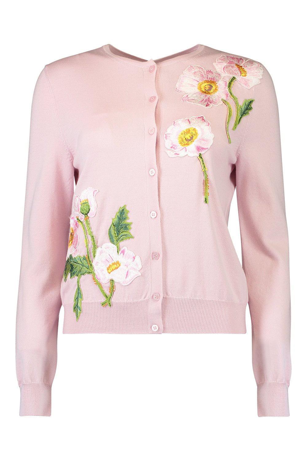 OSCAR DE LA RENTA-Painted Poppies Embroidered Cardigan-