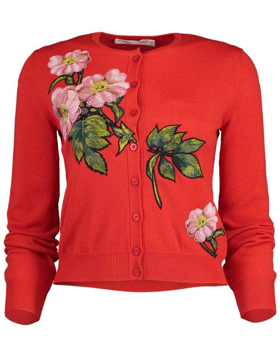 OSCAR DE LA RENTA-Scarlett Floral Applique Cardigan-