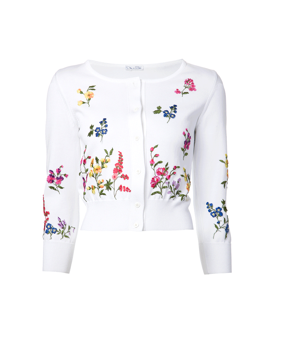 OSCAR DE LA RENTA-Floral Embroidered Cardigan-