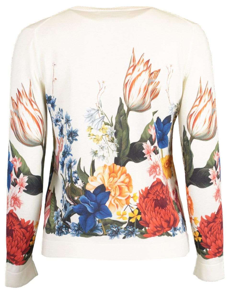OSCAR DE LA RENTA-Long Sleeve Button Front Floral Cardigan-