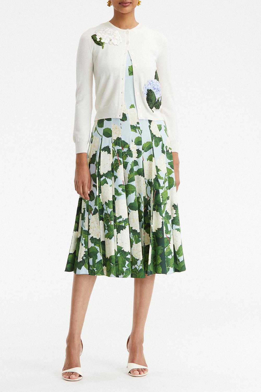 OSCAR DE LA RENTA-Long Sleeve Hydrangea Cardigan-