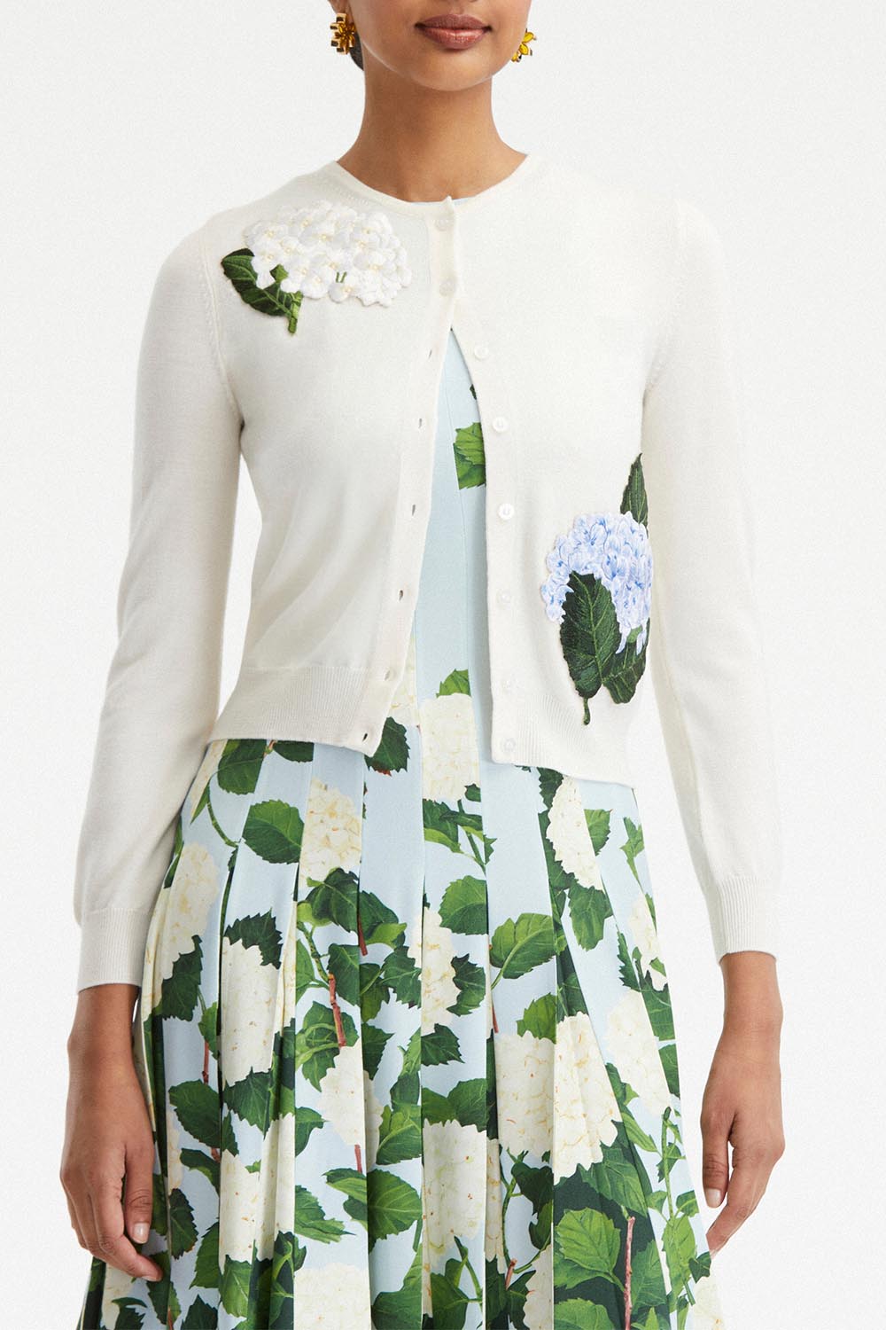 OSCAR DE LA RENTA-Long Sleeve Hydrangea Cardigan-