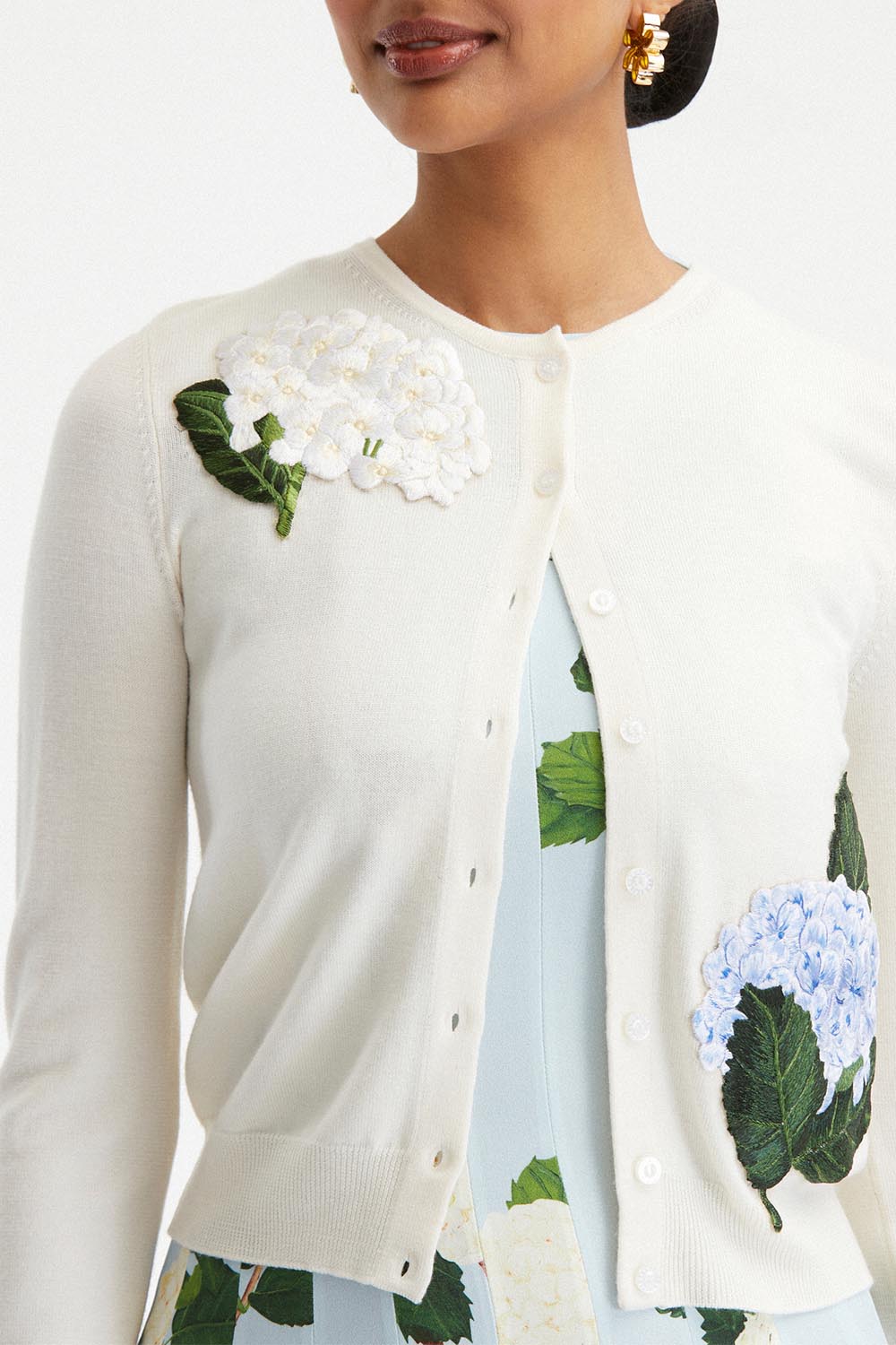 OSCAR DE LA RENTA-Long Sleeve Hydrangea Cardigan-