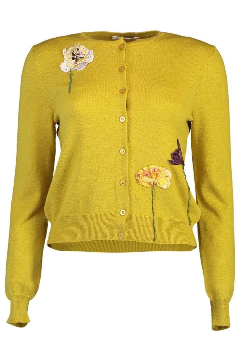 OSCAR DE LA RENTA-Floral Threadwork Cardigan - Yellow-