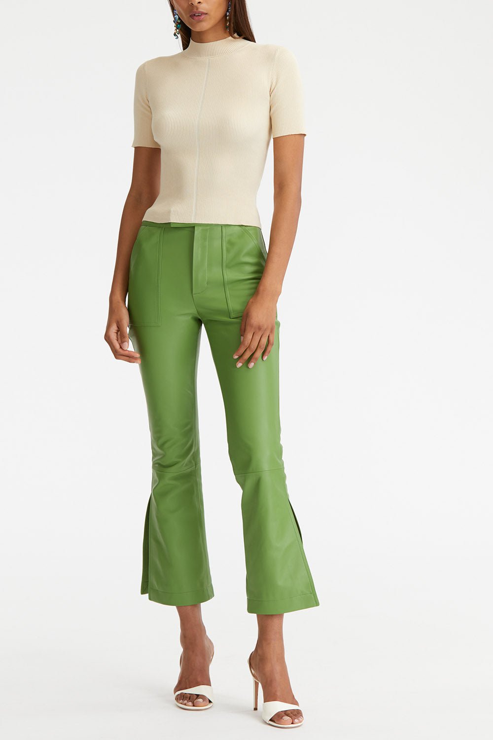 OSCAR DE LA RENTA-Short Sleeve Mock Neck Ribbed Pullover-