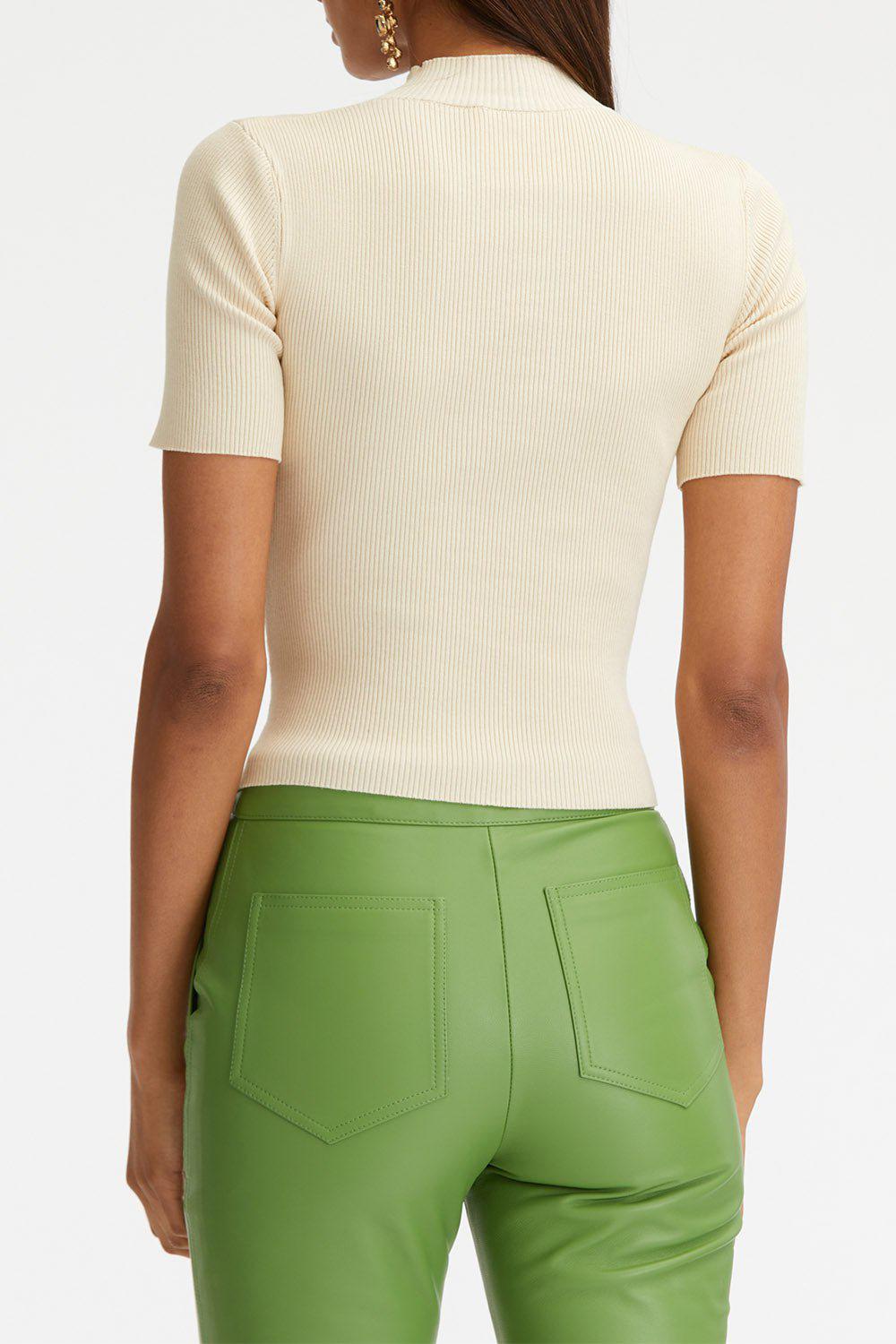 OSCAR DE LA RENTA-Short Sleeve Mock Neck Ribbed Pullover-