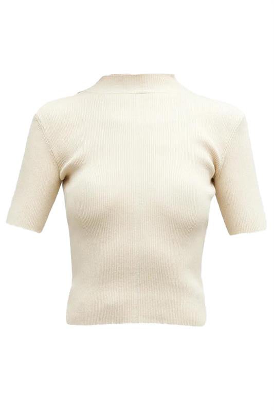 OSCAR DE LA RENTA-Short Sleeve Mock Neck Ribbed Pullover-