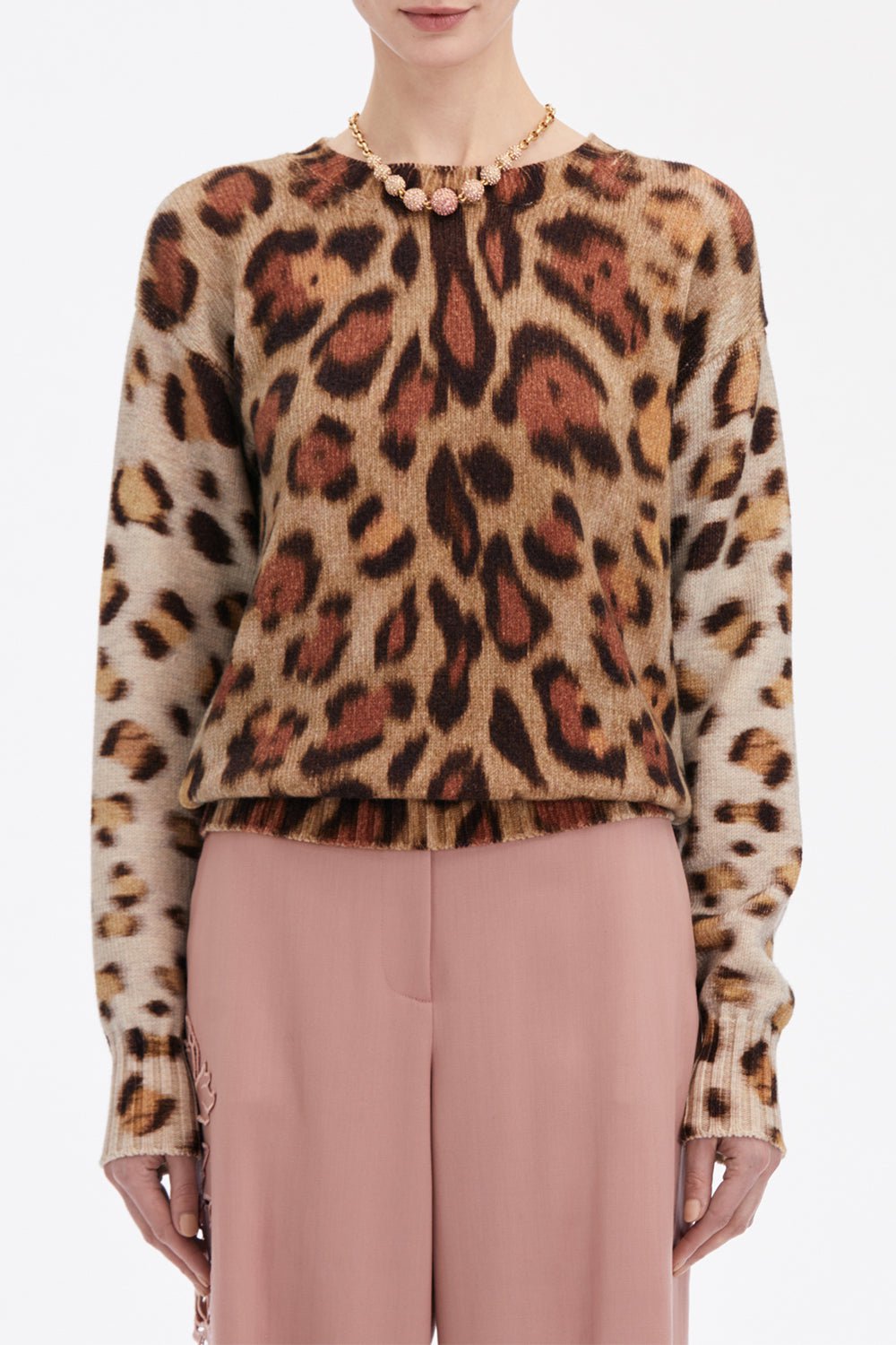 OSCAR DE LA RENTA-Long Sleeve Jaguar Printed Pullover-