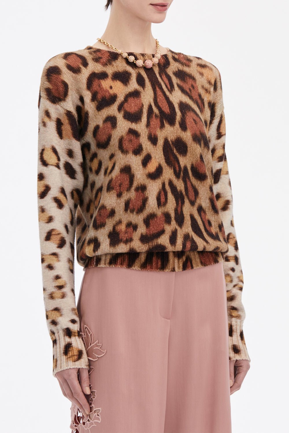 OSCAR DE LA RENTA-Long Sleeve Jaguar Printed Pullover-