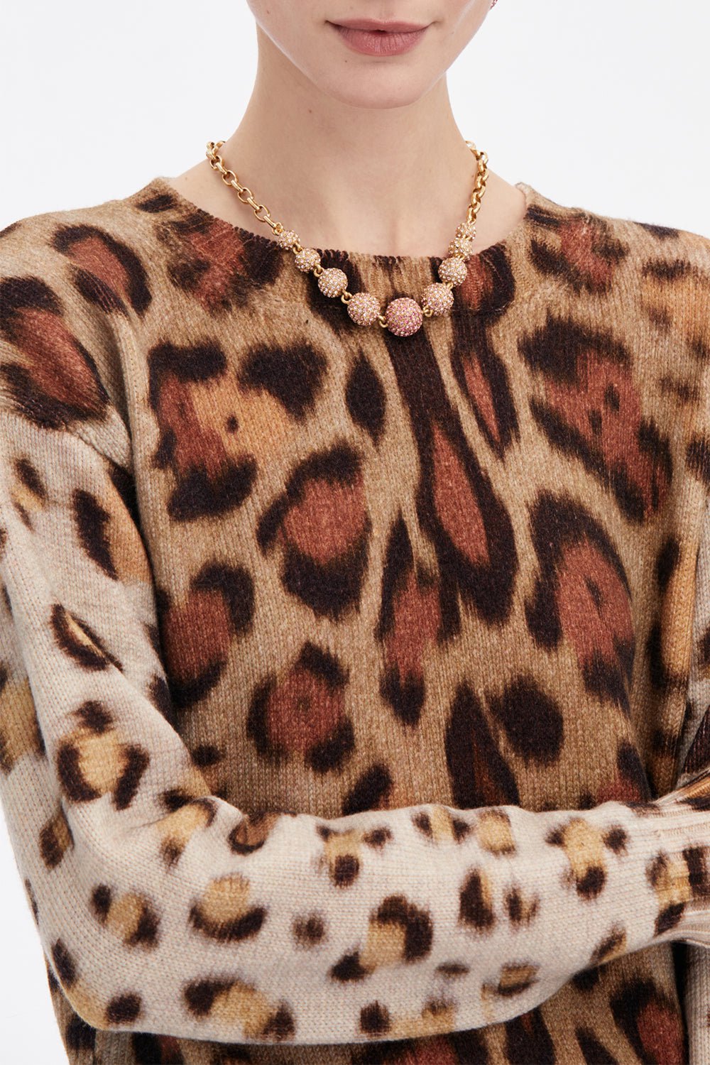 OSCAR DE LA RENTA-Long Sleeve Jaguar Printed Pullover-