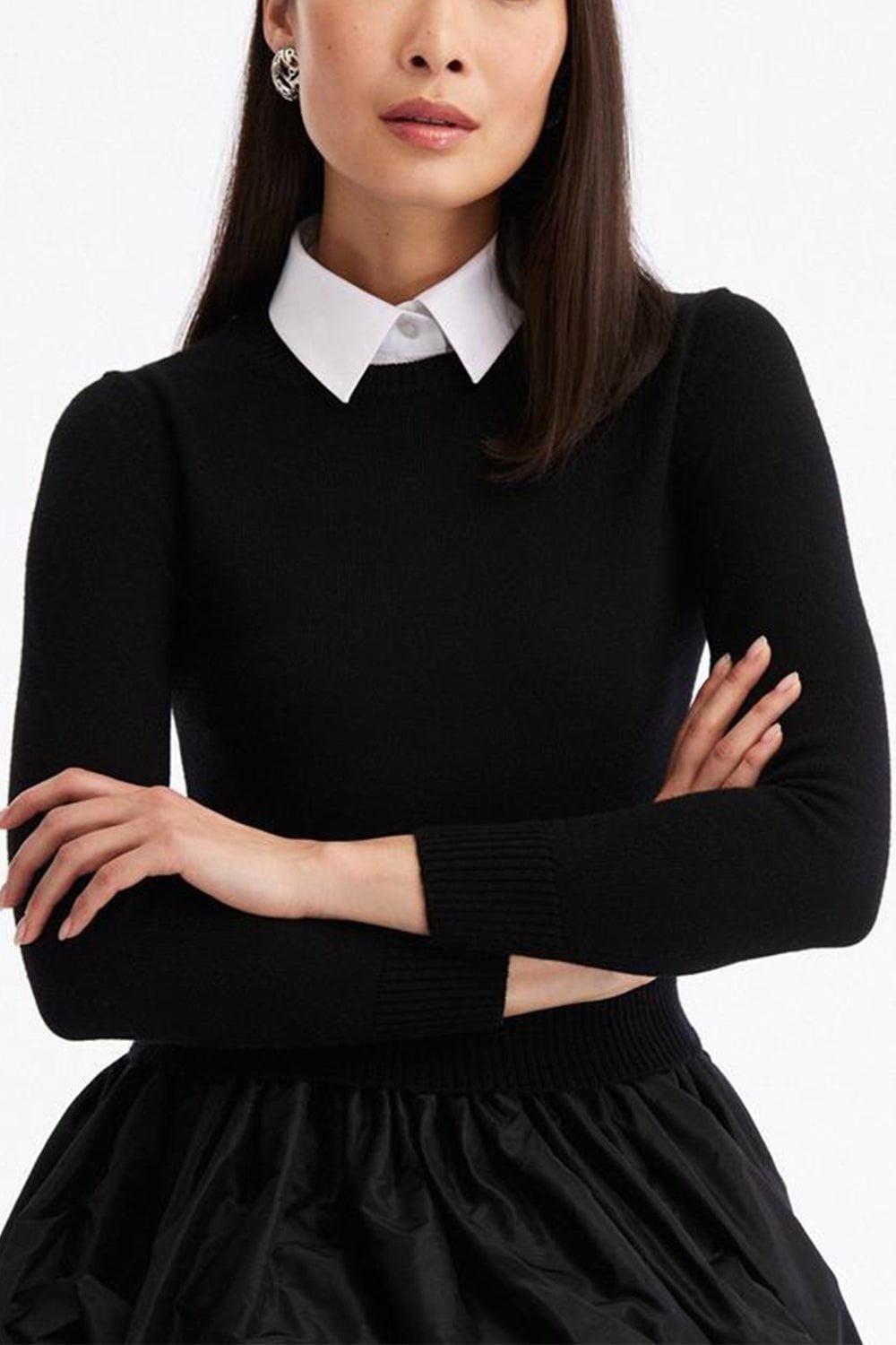 OSCAR DE LA RENTA-Peplum Drape Pullover-BLACK
