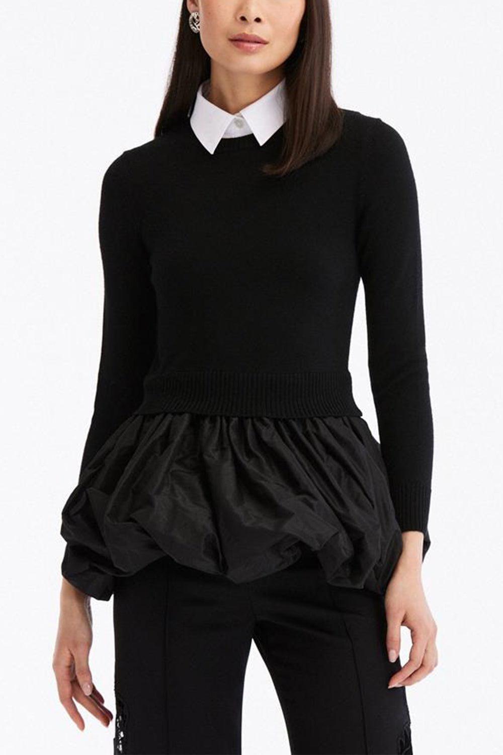 OSCAR DE LA RENTA-Peplum Drape Pullover-BLACK