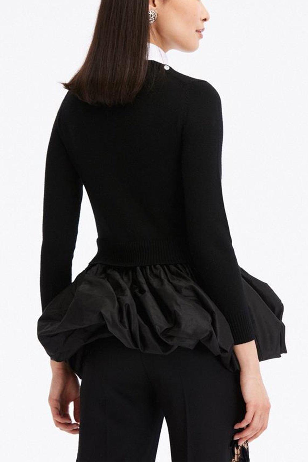 OSCAR DE LA RENTA-Peplum Drape Pullover-BLACK