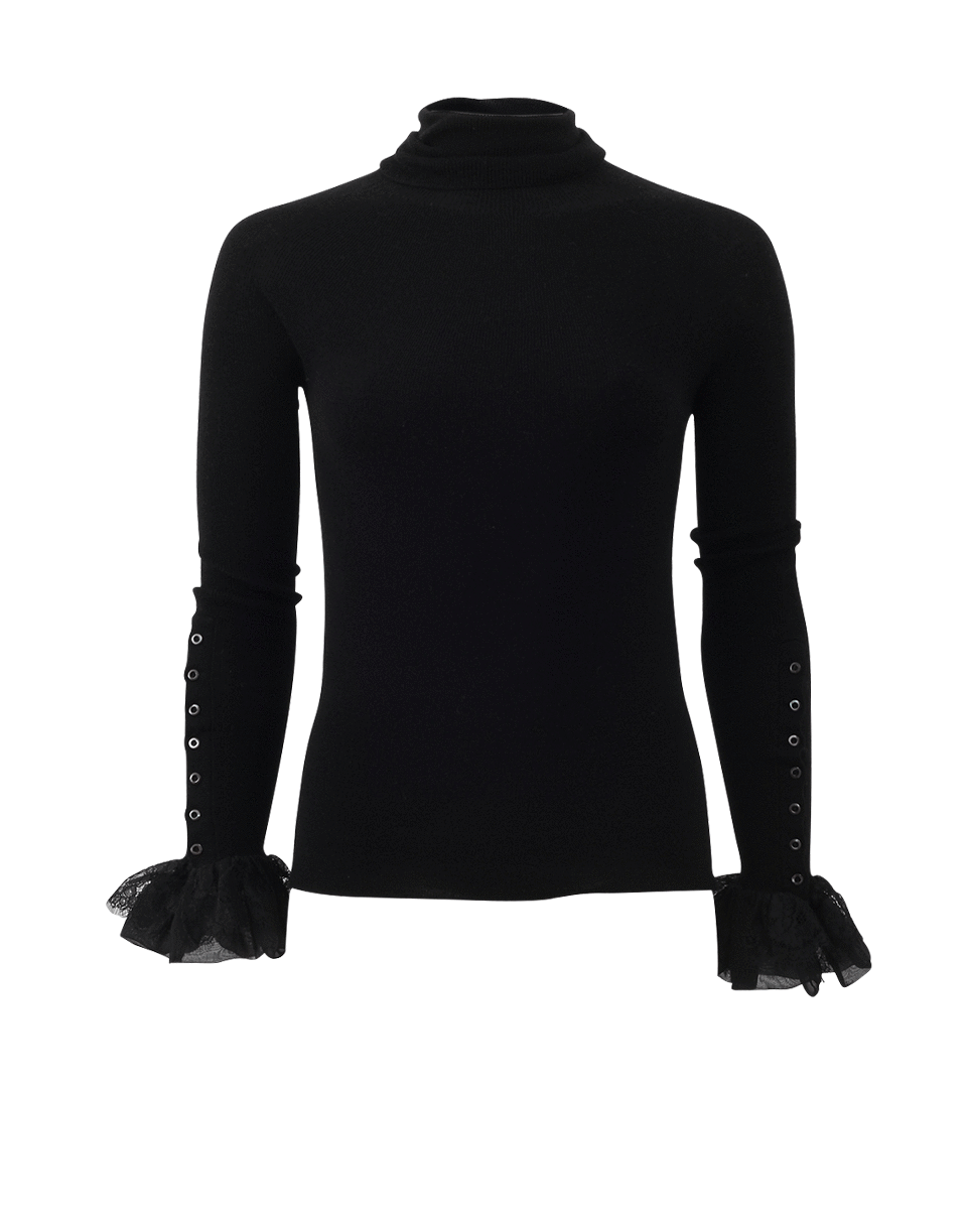 OSCAR DE LA RENTA-Lace Turtleneck Top-BLACK