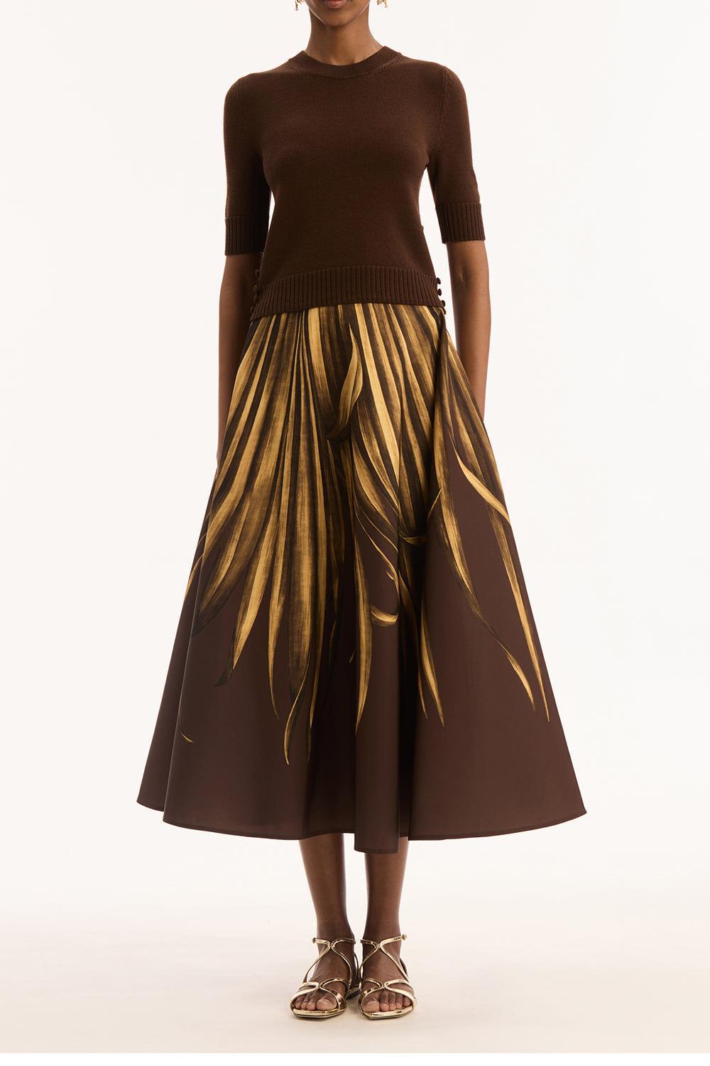 Three Quarter Sleeve Buttons Detail Pullover-BROWN-S-CLOTHINGTOPKNITS-OSCAR DE LA RENTA