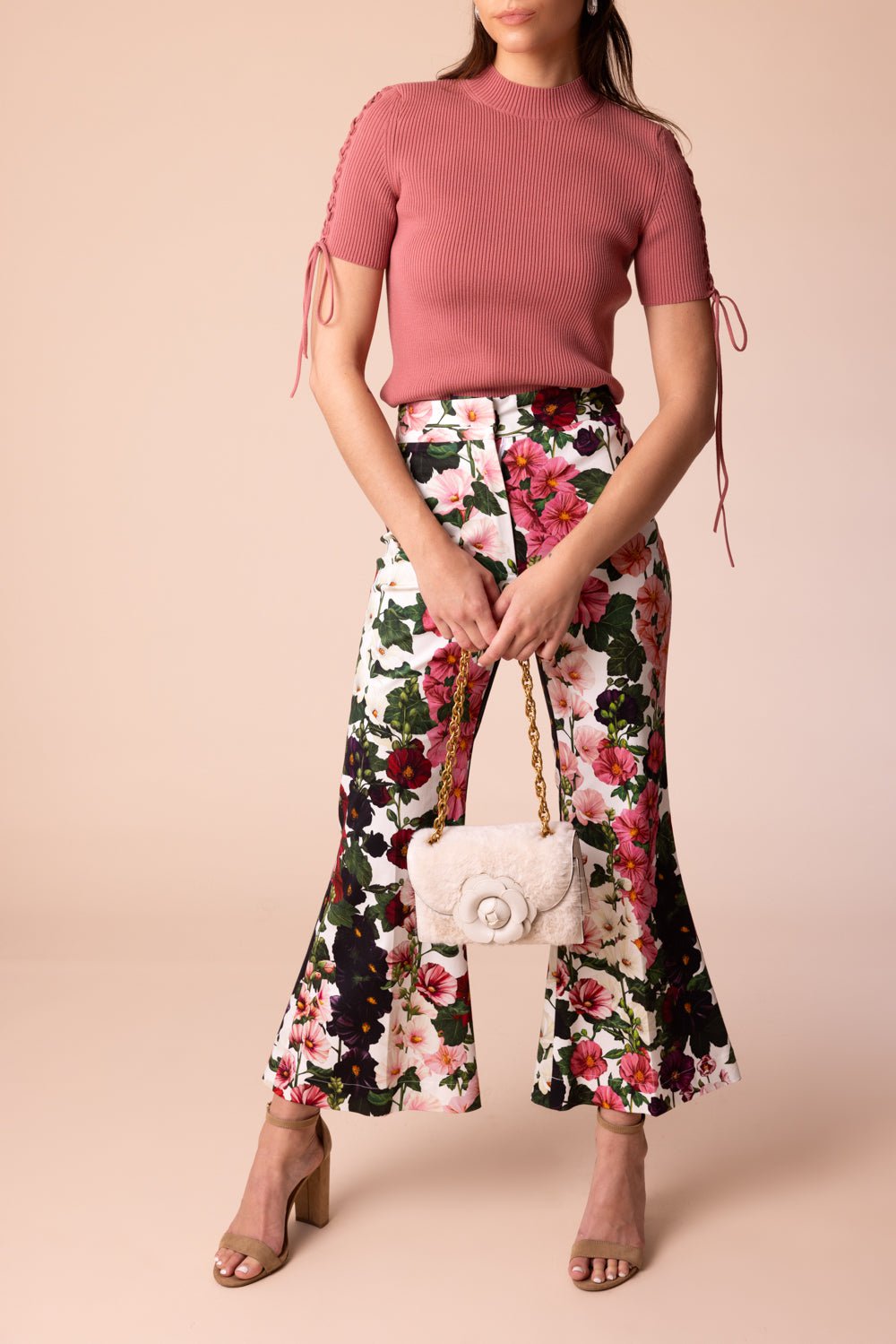 OSCAR DE LA RENTA-Tie Detail Ribbed Jumper-DRK ROSE