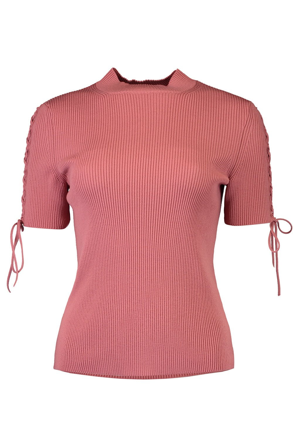 OSCAR DE LA RENTA-Tie Detail Ribbed Jumper-DRK ROSE