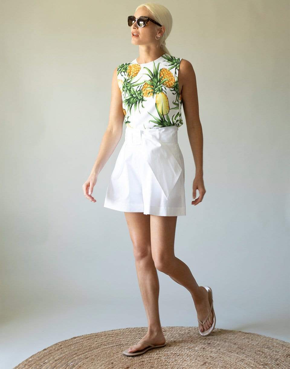 OSCAR DE LA RENTA-Pineapple Print Sleeveless Crewneck Tank-